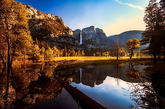 Yosemite Valley Waterfall Reflection in Autumn