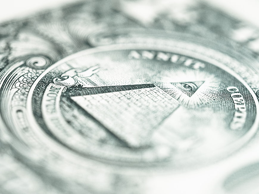 Close-up of US Dollar Bill Eye of Providence Pyramid