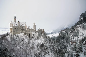 Neuschwanstein Castle in Snowy Winter Landscape