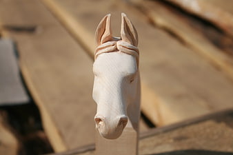 Carved Wooden Horse Head Sculpture Detail