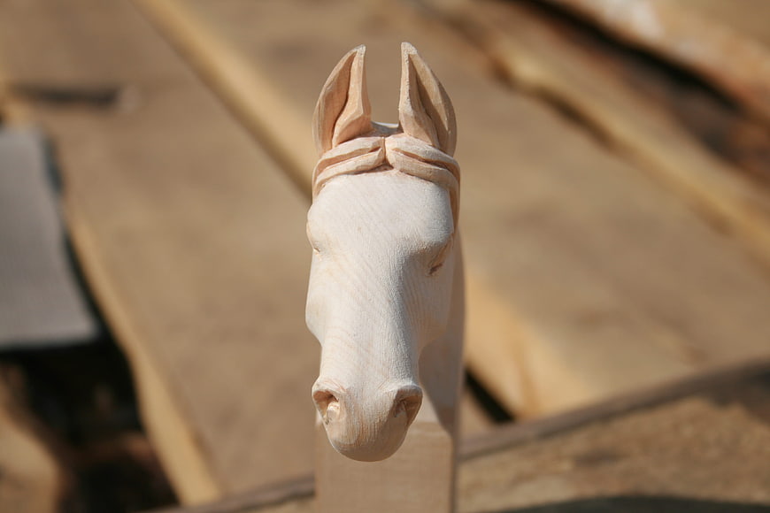 Carved Wooden Horse Head Sculpture Detail