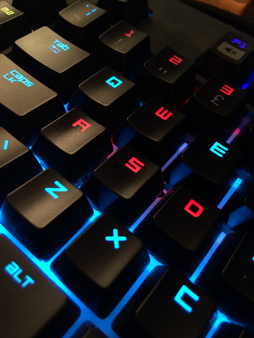 Close-up of RGB Mechanical Gaming Keyboard Keys