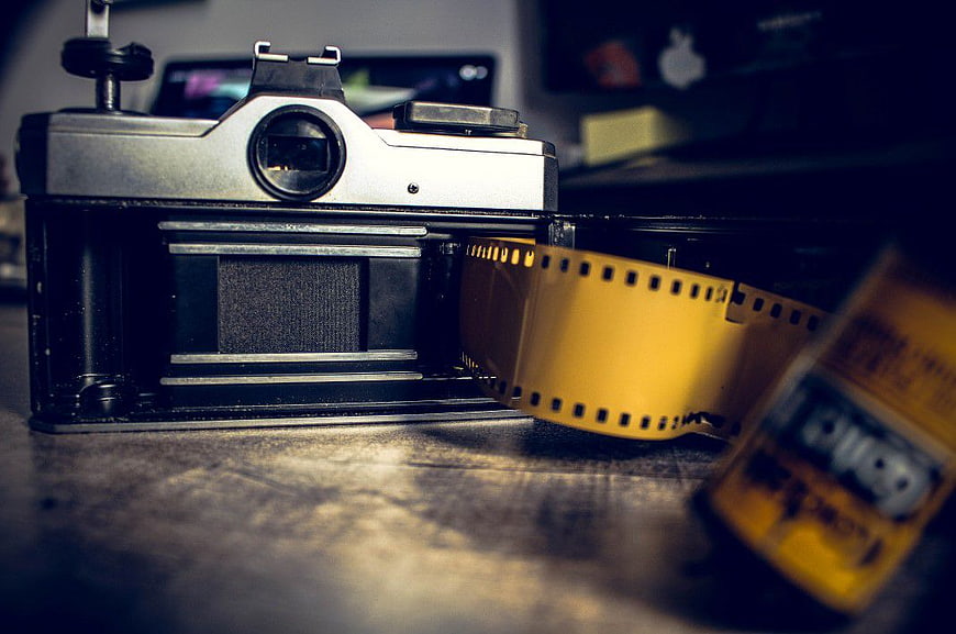 Vintage Film Camera with Yellow Roll Film