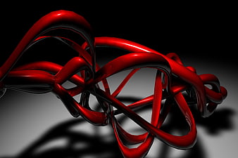 Abstract 3D Render of Glossy Red Twisted Tubes on Black Background