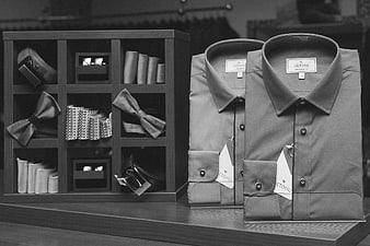 Men's dress shirts and accessories in retail display