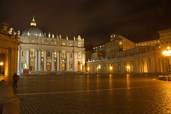 St. Peter's Basilica and Square at Night in Rome