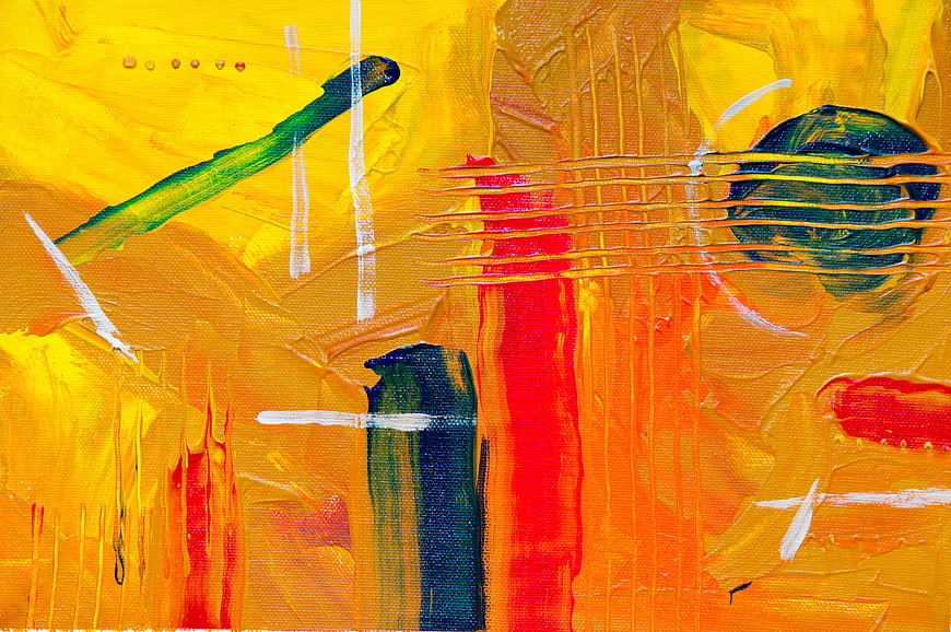 Abstract Acrylic Painting with Bold Yellow and Orange Brushstrokes