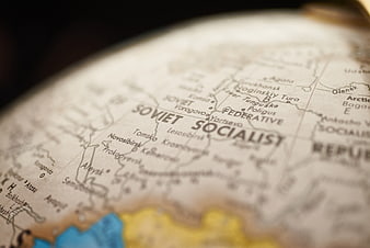 Close-up of vintage globe showing Soviet Socialist Republic map