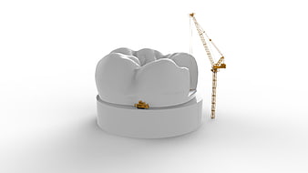 3D Concept of Giant Tooth Under Construction with Crane