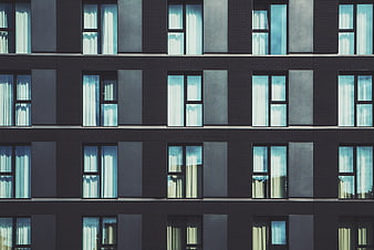 Modern Apartment Building Facade with Blue Windows