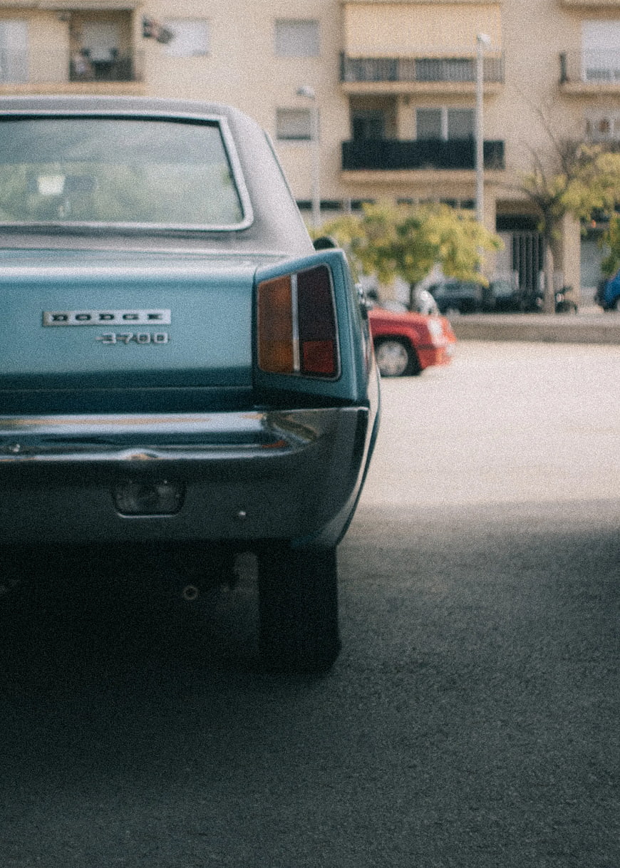 Vintage Blue Dodge 3700 Sedan Rear View