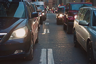 City Traffic Jam with Cars and Headlights