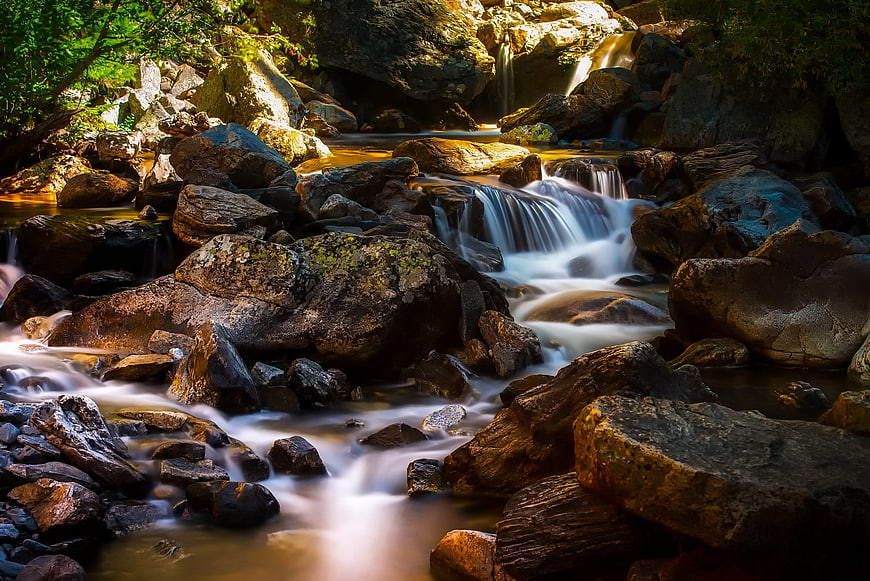Long Exposure Rocky Creek Waterfall in Forest