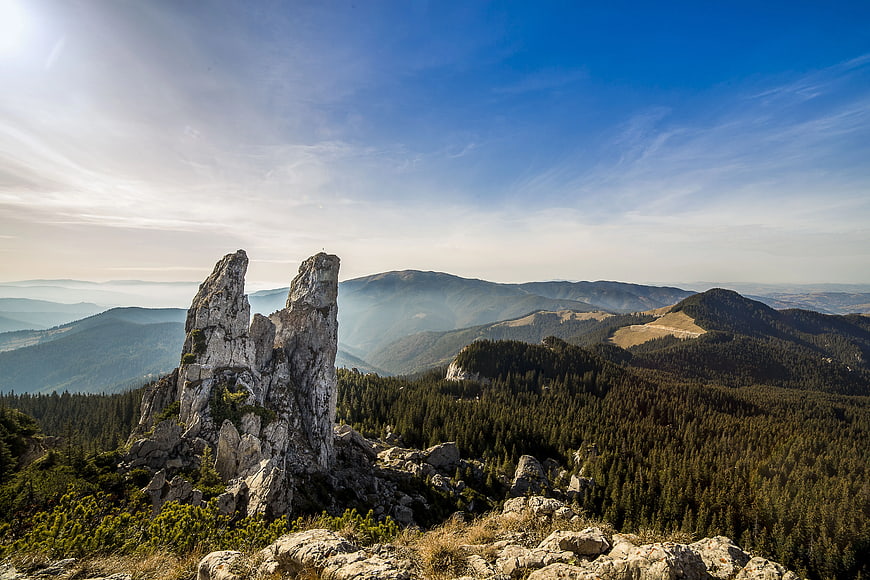 Dramatic Rock Formation in Mountain Forest Landscape