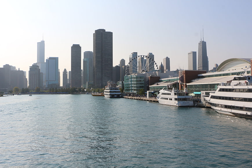 Chicago Skyline and Lakefront with Tour Boats