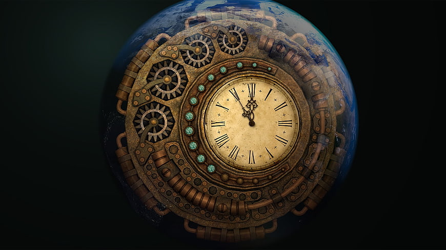 Steampunk Clockwork Globe with Vintage Roman Numeral Clock Face