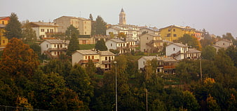 Panoramic view of Erbezzo village in Lessinia, Italy during autumn