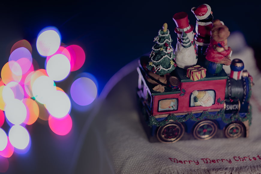 Christmas Train Ornament with Bokeh Lights