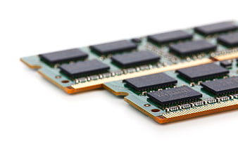 Close-up of computer RAM memory modules on white background