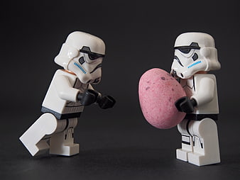 Lego Stormtroopers with Pink Easter Egg on Black Background