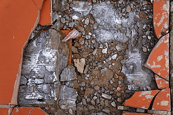 Cracked Orange Tiles and Concrete Rubble Texture