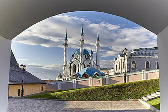Kul Sharif Mosque Framed Through Archway In Kazan Kremlin