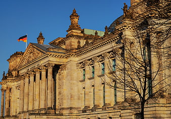 Reichstag Building Berlin Architecture With German Flag And Glass Dome