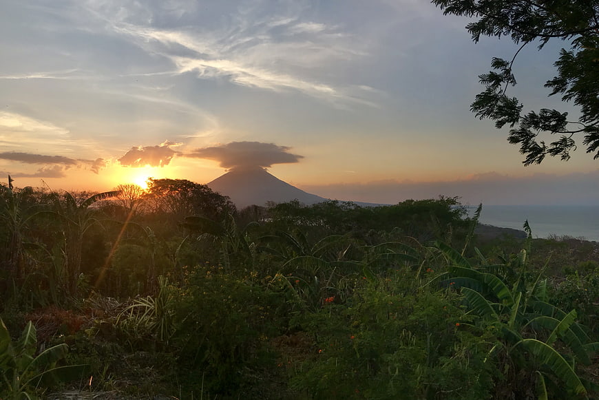 Sunset over Volcano in Ometepe Nicaragua Tropical Landscape
