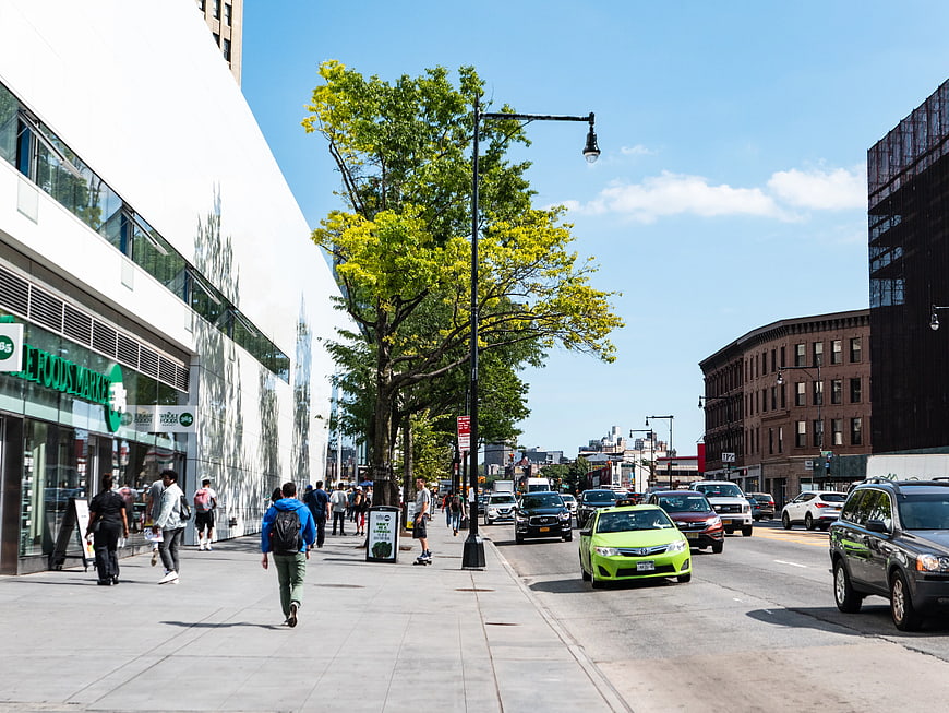 Busy Brooklyn Street Scene with Pedestrians and Traffic