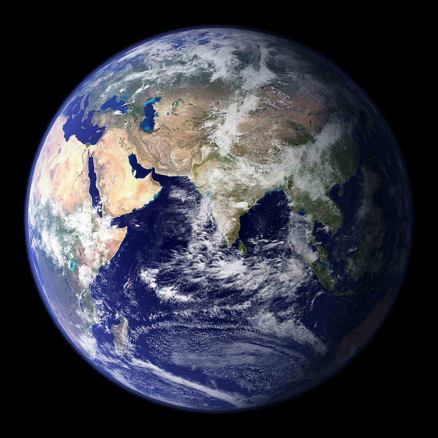 Earth from space showing Europe, Africa, and Asia