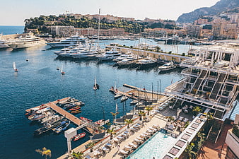 Aerial View of Luxury Yachts in Monaco Harbor