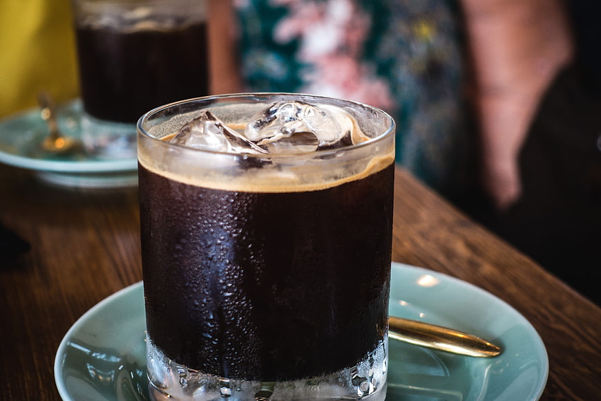 Close-up of Iced Black Coffee with Condensation