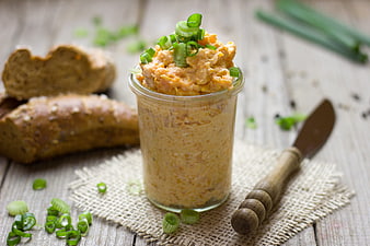 Sweet Potato Spread in Glass Jar with Bread and Chives