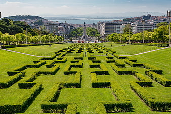 Lisbon Gardens Maze Viewpoint Overlooking City Skyline And River