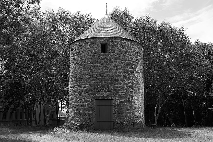 Historic Stone Tower in Black and White