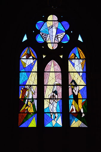 Modern Geometric Stained Glass Window in Church