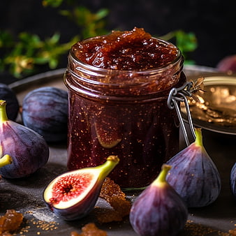 Artisan Fig Jam in Glass Jar with Fresh Figs