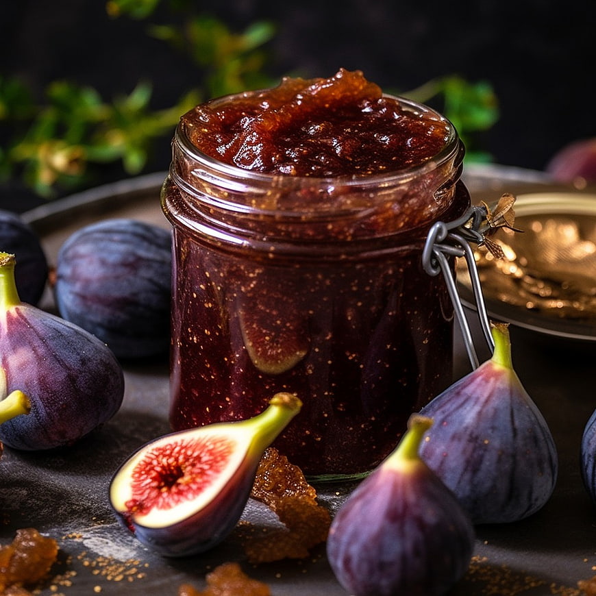 Artisan Fig Jam in Glass Jar with Fresh Figs